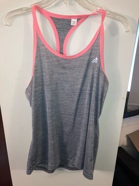 Like New….adidas Gray Heather Racerback Tank with Pink Trim